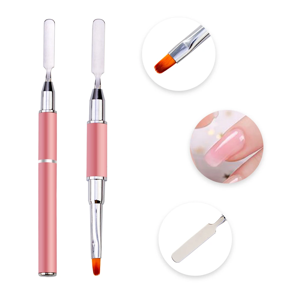 UV Poly Gel Painting Nail Brush Slice Shape Dual Head Nail Art Acrylic UV GEL Extension Builder Drawing Pen Brush Manicure Tool