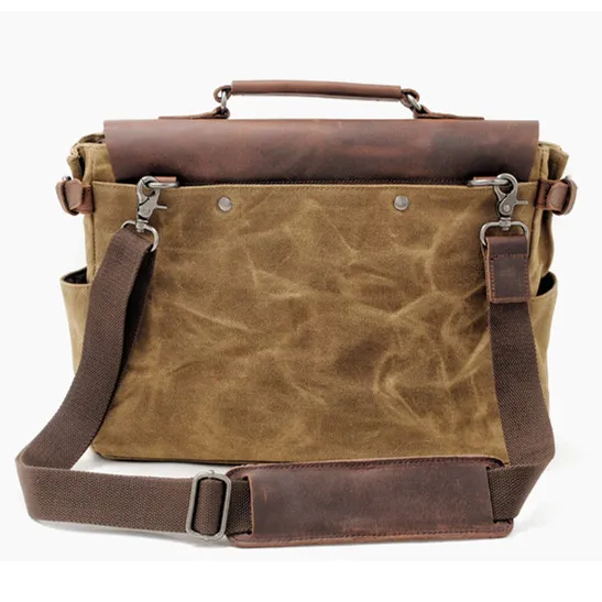 Retro Men Bag Laptop Shoulder Messenger Slung Handbag Computer Official Knight Motorcycle Canvas Crazy Horse Leather |