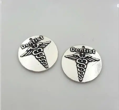 Hoting selling 10 Pieces/Lot 25mm letter printed dentist charm round disc message charm for jewelry making