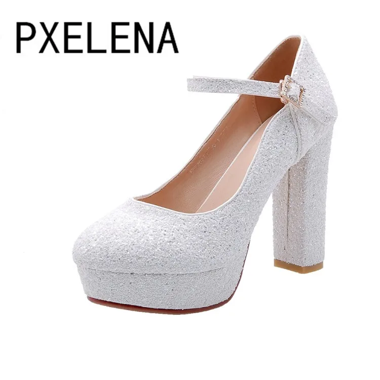 PXELENA Очаровательные Белые свадебные туфли для невесты женские блестящие на
