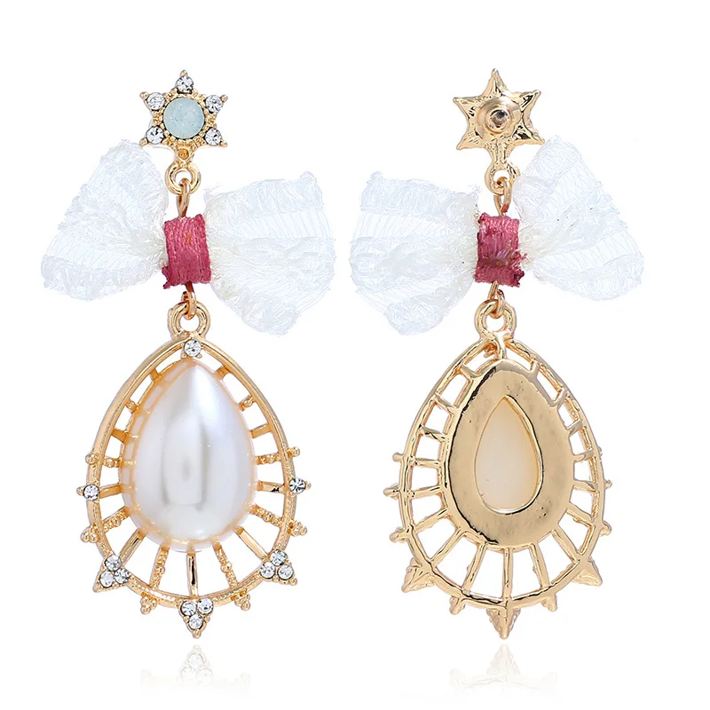 Полые капли воды Длинные Висячие Серьги Свадебная вечеринка Crystal Pearl Bowknot Модные