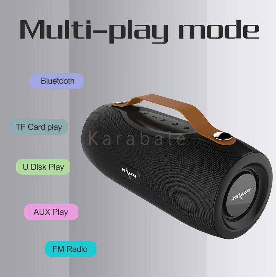 ZEALOT портативный Bluetooth динамик FM радио открытый бас беспроводной динамик+ банк питания+ фонарик TF карта u-диск mp3-плеер