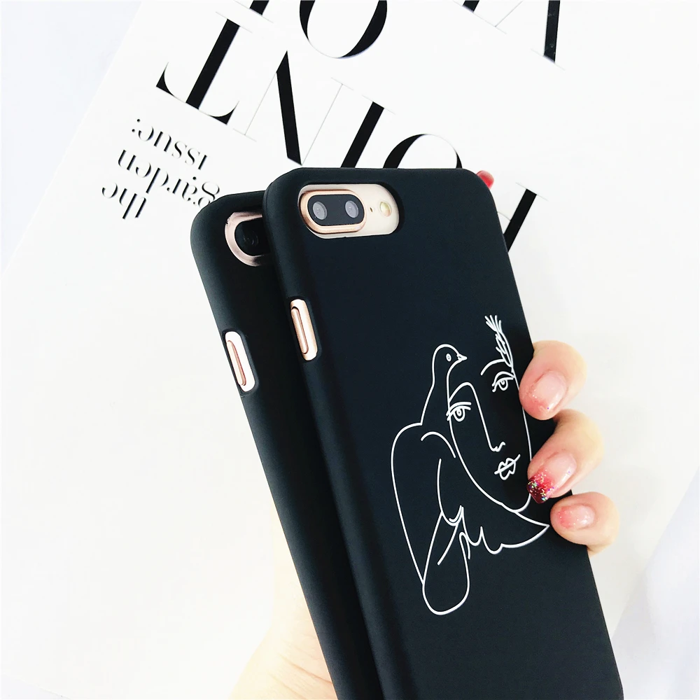 For iPhone 7P 6 6S 8 Plus X XS Simple Art Line Character Avatar Couple Phone Cases 5 5S SE Hard PC Cover Fundas Caque | Мобильные