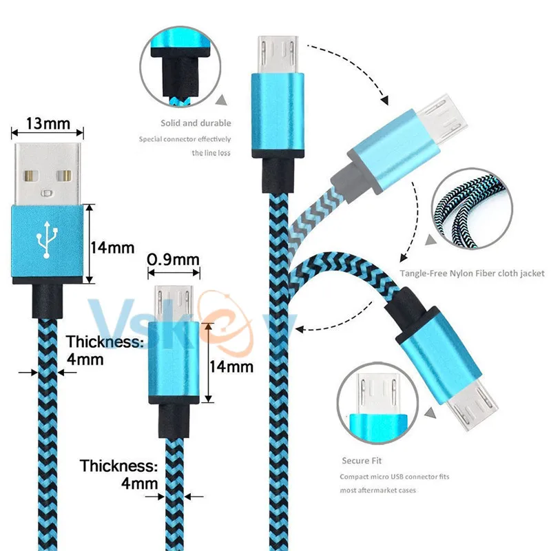 VSKEY 5 шт. Micro USB кабель для Samsung Galaxy Huawei Xiaomi Sony Android порт Быстрая Зарядка