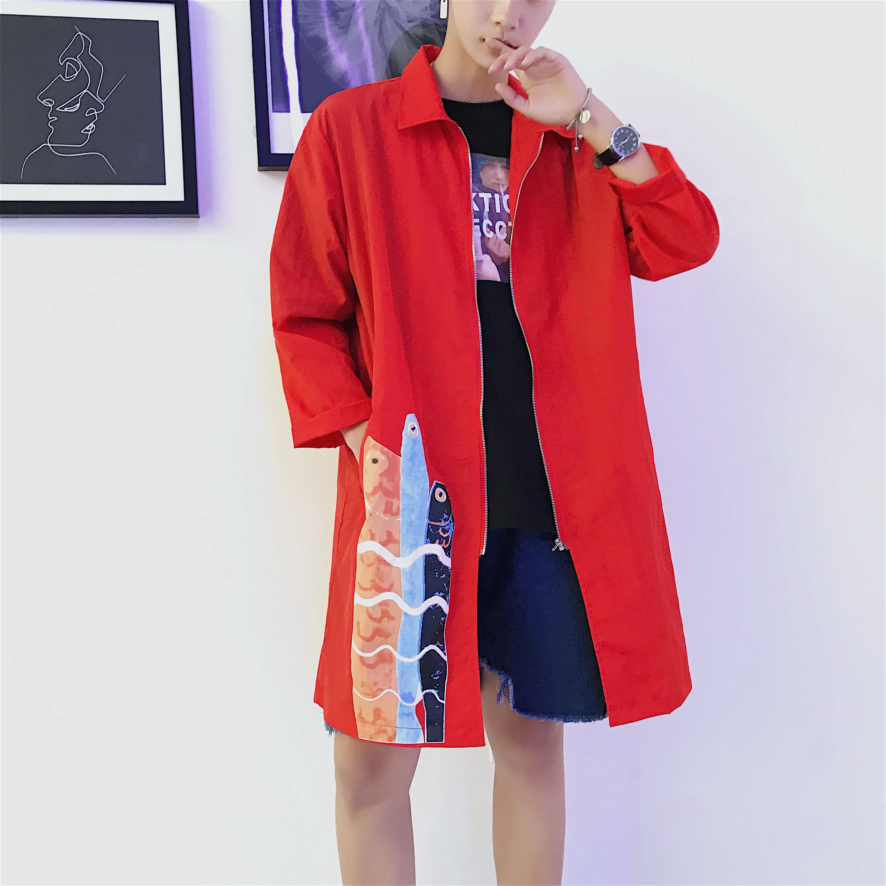 In the Summer of 2018 New Male Long Sun-protective Shirts Youth Fashion Hip Pop Style Printed oversize Men air permeable | Мужская