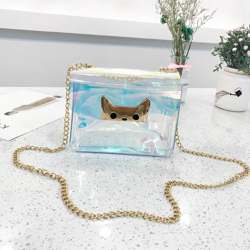 2018 Новый Cat прозрачный для девочек-подростков Crossbody сумка Голограмма блеск кожи