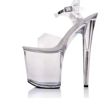 Женские босоножки на высоком каблуке 20 см прозрачные сандалии с кристаллами