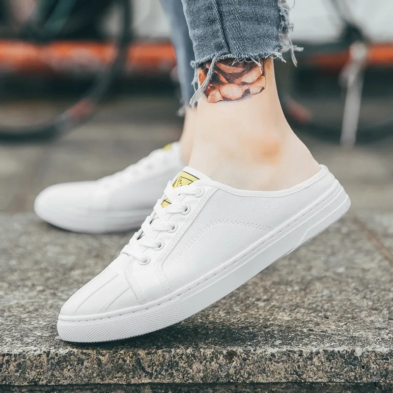 Мужские холщовые тапочки без шнуровки Летние лоферы Дышащая мужская пляжная