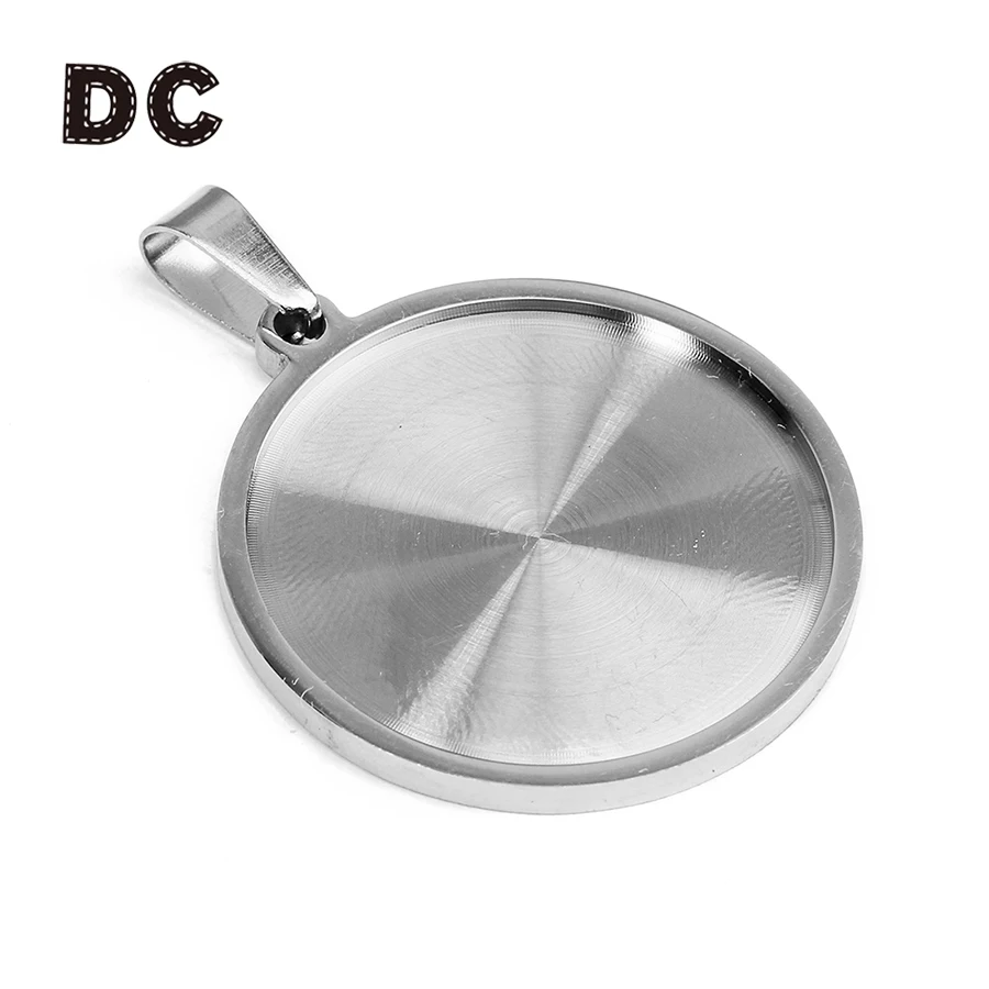 

DC 5pcs Stainless Steel Polishing 25mm Round blank bezel with Loop Pendant Cabochon Base For DIY Jewelry Making Accessories