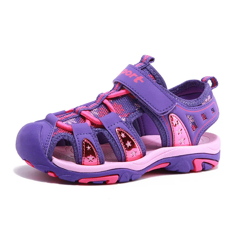 purple sandals Сандалии; летние пляжные шлепанцы для мальчиков и девочек; обувь с мягкой подошвой для малышей; Брендовая детская обувь; HOBIBEAR AU3315 - Цвет: purple sandals