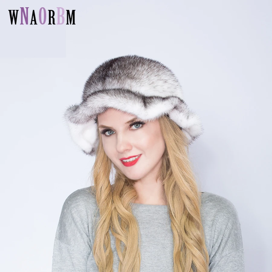 WNAORBM Real Fur Mink topper Flounced Fashion  Natural Mink  Hat Winter Warm Protect Skin Match Coat  Multifunction Hats