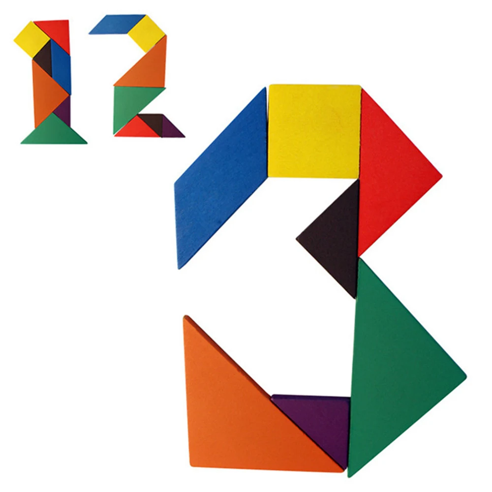 Деревянный Tangram 7 шт. головоломки геометрические красочные площадь IQ Game