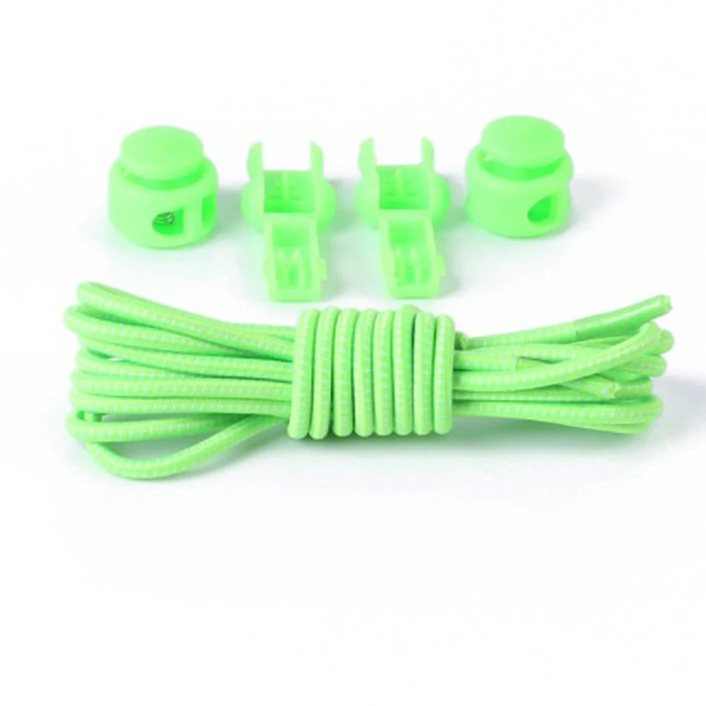 fluorescent green Пара, фиксирующий башмак, шнурки, без завязок, новинка, унисекс, эластичные кроссовки 0,3 см, Спортивная пластиковая пряжка+ эластичная веревка, шнурки для обуви - Цвет: fluorescent green