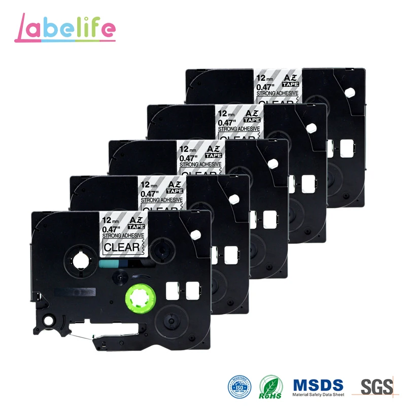 Labelife 5 упаковок 12 мм фотоэлемент сверхпрочная черная на прозрачной ленте P-touch