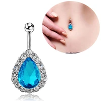 waterdrop piercing jewelry crystal rhinestone belly button bar navel dangle ring surgical steel 1003