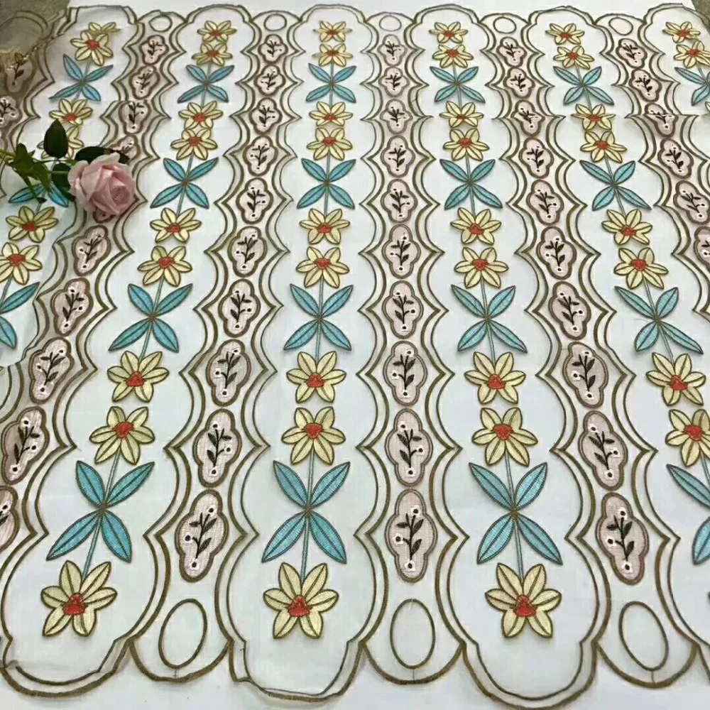 130 CM Latest style Organza embroidered Summer dress lace fabric fashion multicolored floral French Chantilly | Дом и сад