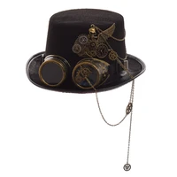 gothic hat with goggles vintage men top hat steampunk chains skull wings black hat party head wear