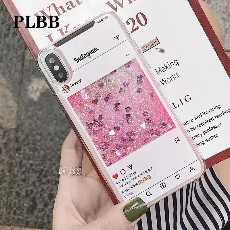 PLBB Роскошный Blingbling Love Heart розовый блестящий мощный Жидкий чехол для телефона из