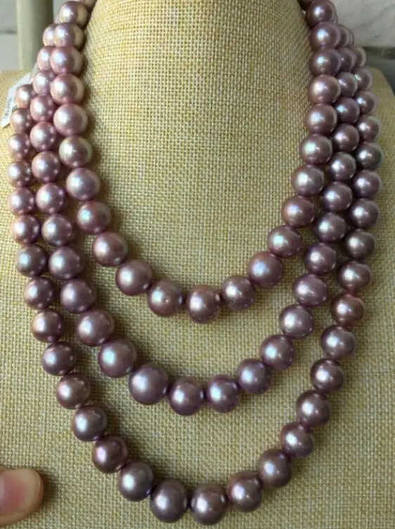 36 дюймов огромная круглый пресноводный жемчуг (10-11 мм Южное море фиолетовый цвет