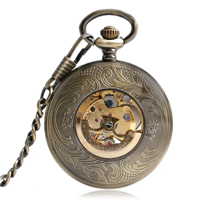

Luxury Antique Skeleton Cooper Mechanical Automatic Pocket Watch Men Women Chic Gift With Chain Relogio De Bolso