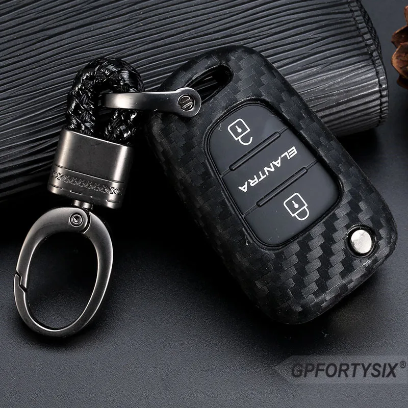 Чехол книжка для автомобильного ключа из углеродного волокна с 3 кнопками Hyundai
