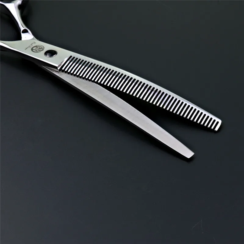 

Purple Dragon 7.5 inch Downward Curved Thinning Scissors for Thin Out Japanese 440c Steel Pet Dog Hair Clipper Shears