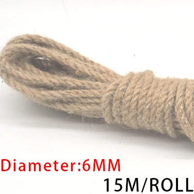 6MM 15meters Натуральный мешковатый гессианский джутовый шнур-шпагат из пеньковой веревки, подарочная упаковка, струны для рождественских мероприятий, вечерние принадлежности, ручная работа, сделай сам - Цвет: 6MM 15meters