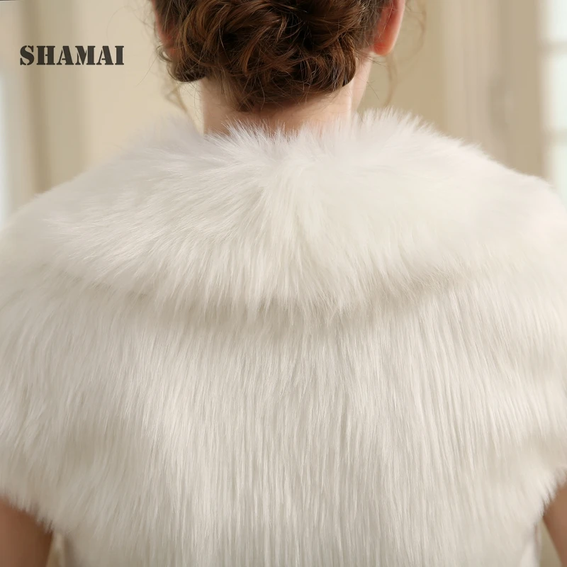 SHAMAI/зимняя куртка для невесты с коротким рукавом из искусственного меха, теплое меховое Болеро для невесты, накидка, вечерний жакет, теплые куртки для свадьбы