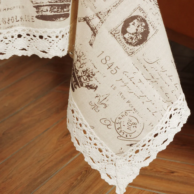 Прямоугольная льняная скатерть в стиле ретро британская открытка кружевная с