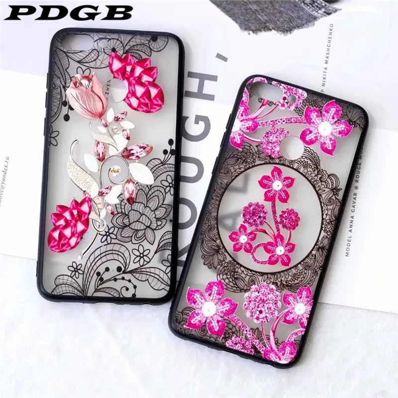 PDGB Rugged TPU Case For Huawei P20 Lite Nova 3e 3i 3 Honor 8X 7X 9 10 Y6 Pro 2017 Y7 Prime Y5 Y9 2018 3D Flowers Lace Cover |