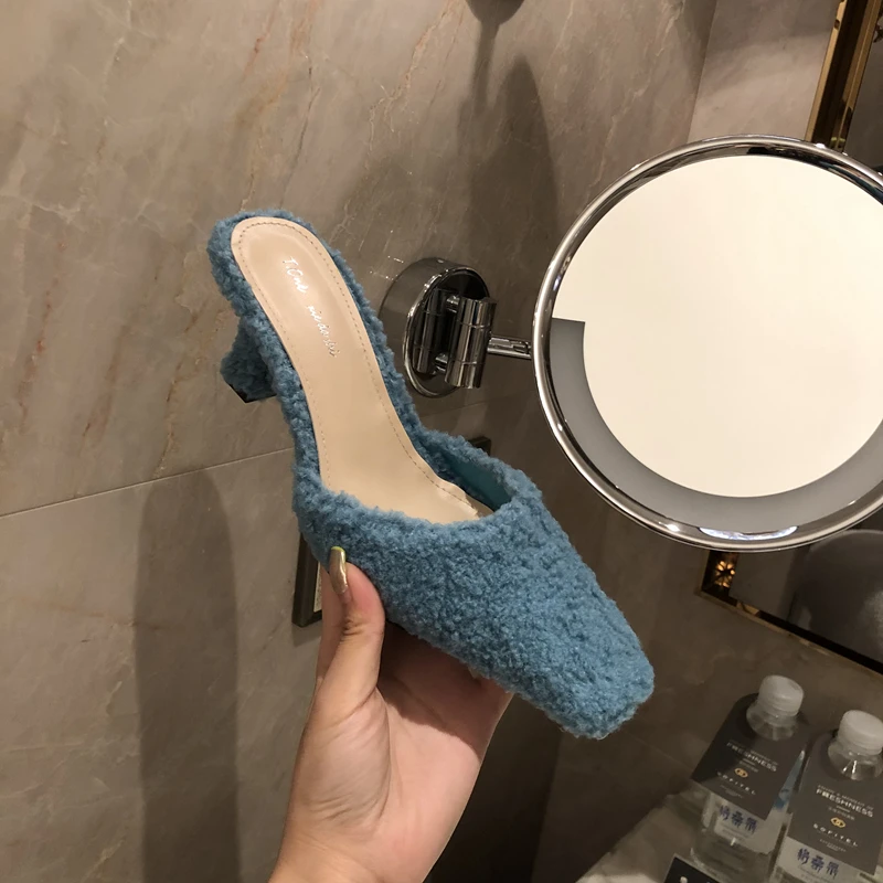 Женская обувь; короткие плюшевые тапочки; zapatos de mujer; дизайнерские шлепанцы с квадратным носком; обувь для девочек