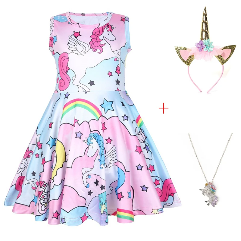 Новинка 2019 летние детские платья Моана с принтом единорога одежда для девочек