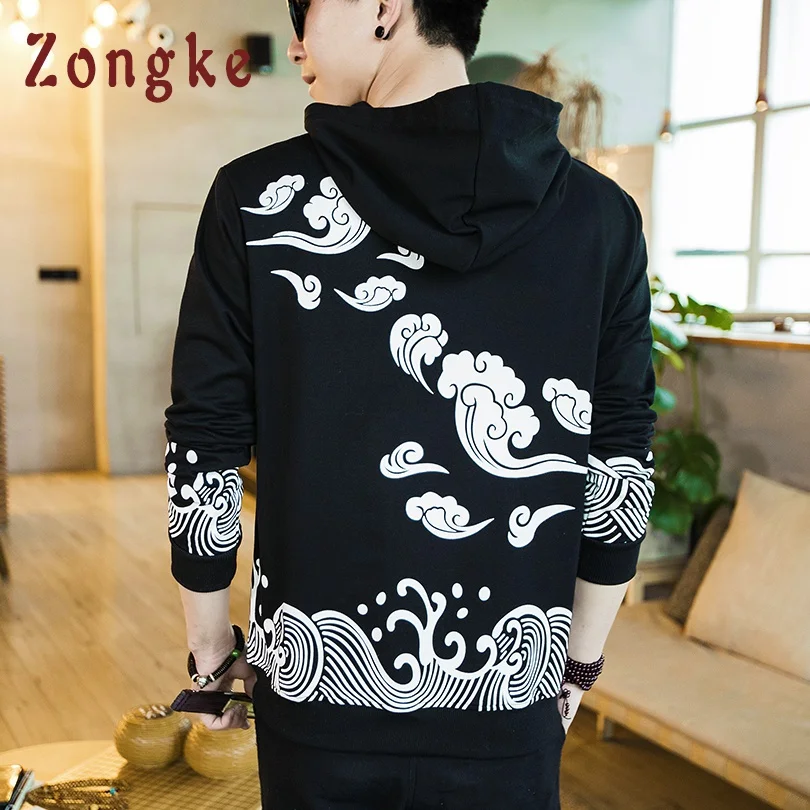 Zongke осенне-зимний хип-хоп пуловер с капюшоном Мужская модная уличная одежда Повседневная Толстовка мужские толстовки M-5XL