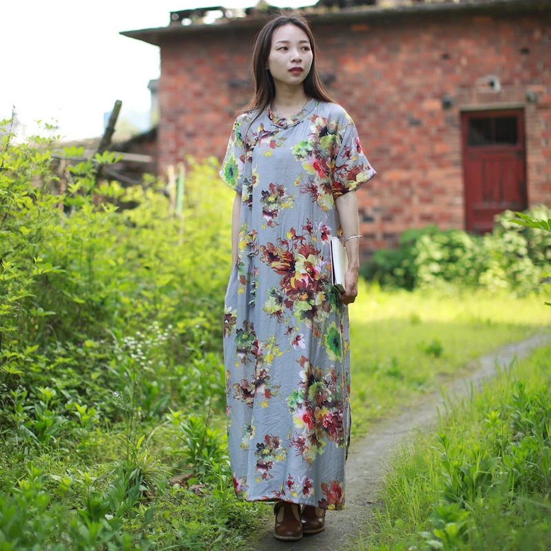 Женская летняя обувь старинные цветочные пляжные длинные платья Стенд воротник