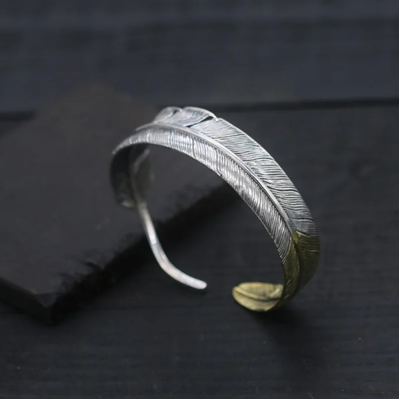 Мужской браслет из серебра 100% пробы с перьями|Гибкие и жесткие браслеты| |