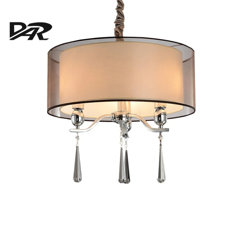 Modern Led Crystal Chandeliers Fabric Shade E27 3 Arms Dining Room Chandelier Lighting Pendientes Lampadario Plafon De Cristal | Освещение
