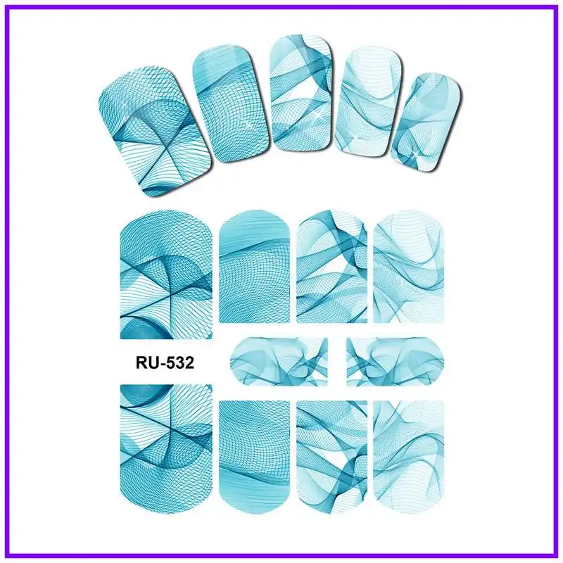 UPRETTEGO NAIL ART Водные Наклейки для ногтей, полное покрытие, радужные разноцветные грандиентные атласные кружева, шелковая сетка, узор, RU529-534