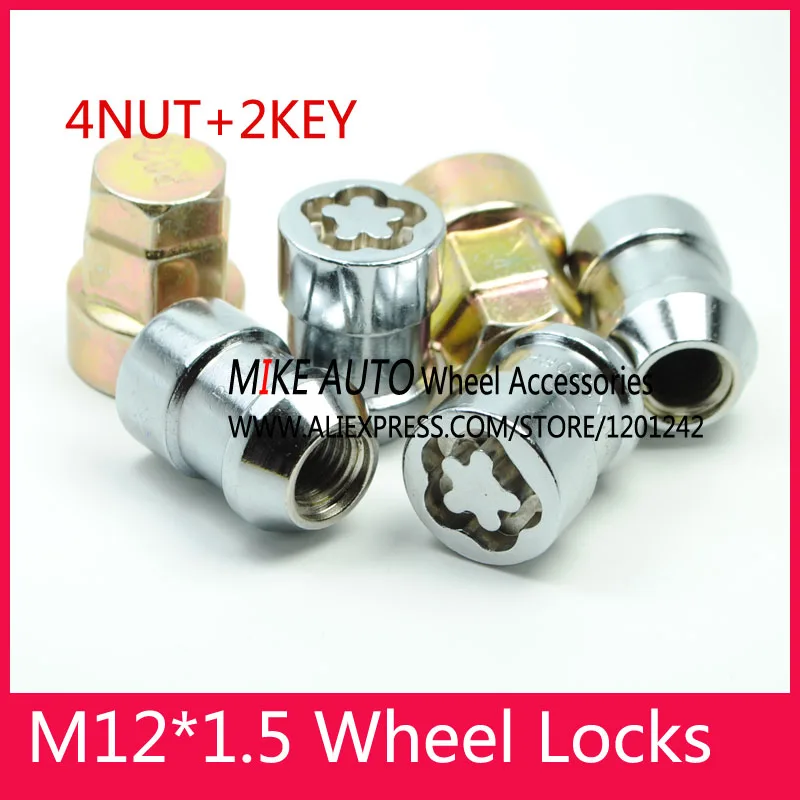 4 гайки + 2 ключа M12x1.5 хромированные колесные замки гайка анти сдвиг набор система