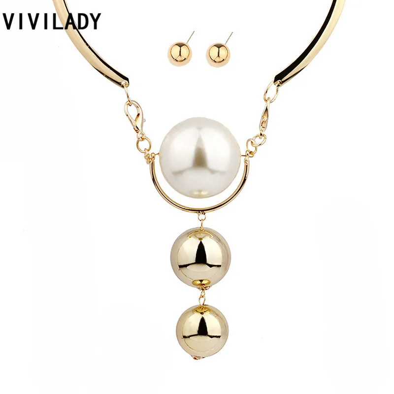 VIVILADY имитация жемчуга ювелирные наборы для женщин воротник массивные Свадебные