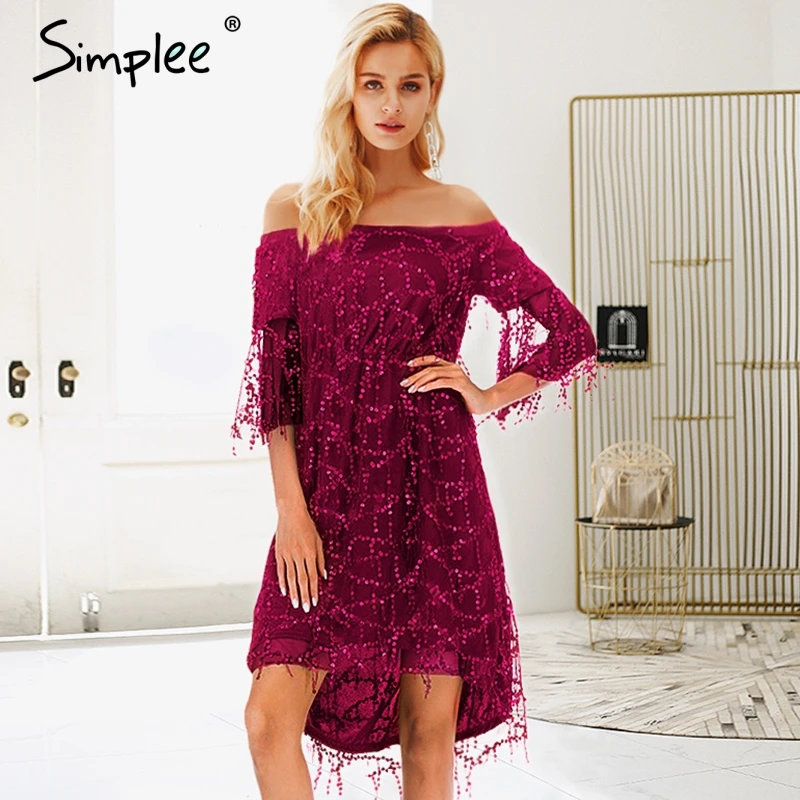 Simplee сексуальное женское платье с блестками и кисточками сетчатые осенние платья