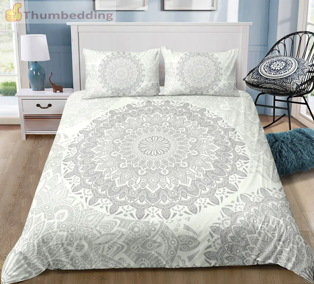 

Thumbedding Dropship Bohemia Style Grey Elephant Mandala Bedding Set Classic Designed Floral 3D Duvet Cover Set Innovative