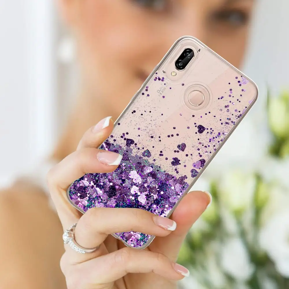 Honor 8A Блестящий Жидкий чехол для HUAWEI Y6 силиконовый чехол Huawei Honor 8A Dynamic Qicksand Star Love heart задняя крышка - Цвет: purple