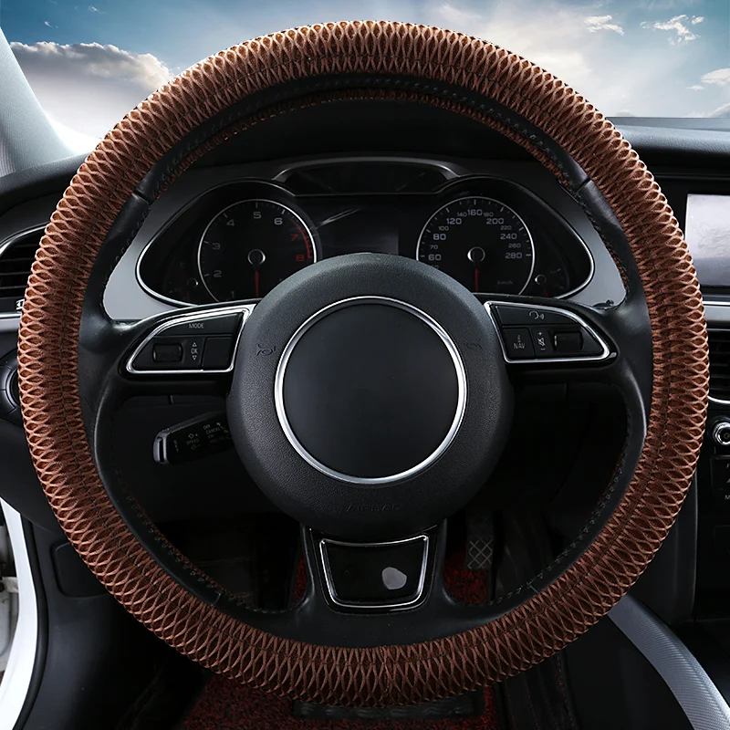 

38CM Car Steering Wheel Cover Anti slip Leather Cars Wheels Covers Breathable Hand Stitching Steering-Wheel Car-stying Universal
