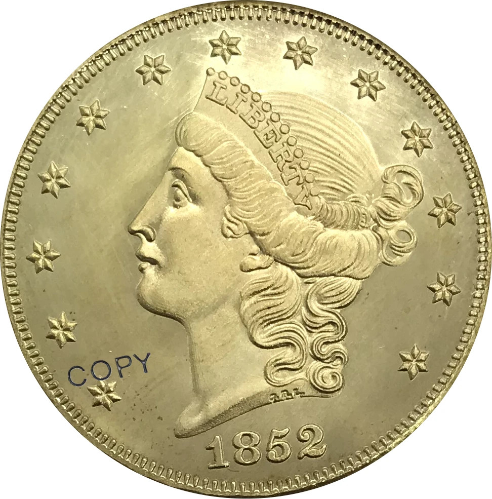 

Коллекционная латунная монета O 1852 США, 20 долларов, с головой свободы