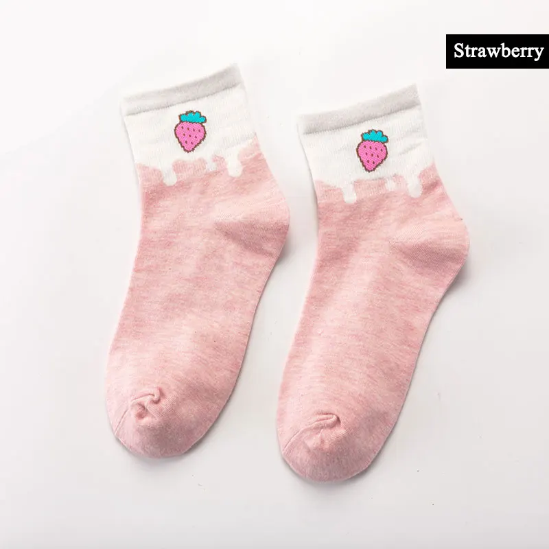 Strawberry Милые женские носки с фруктовым узором Летние повседневные короткие носки женские Харадзюку забавные стильные хлопковые носки 1 упаковка - Цвет: Strawberry
