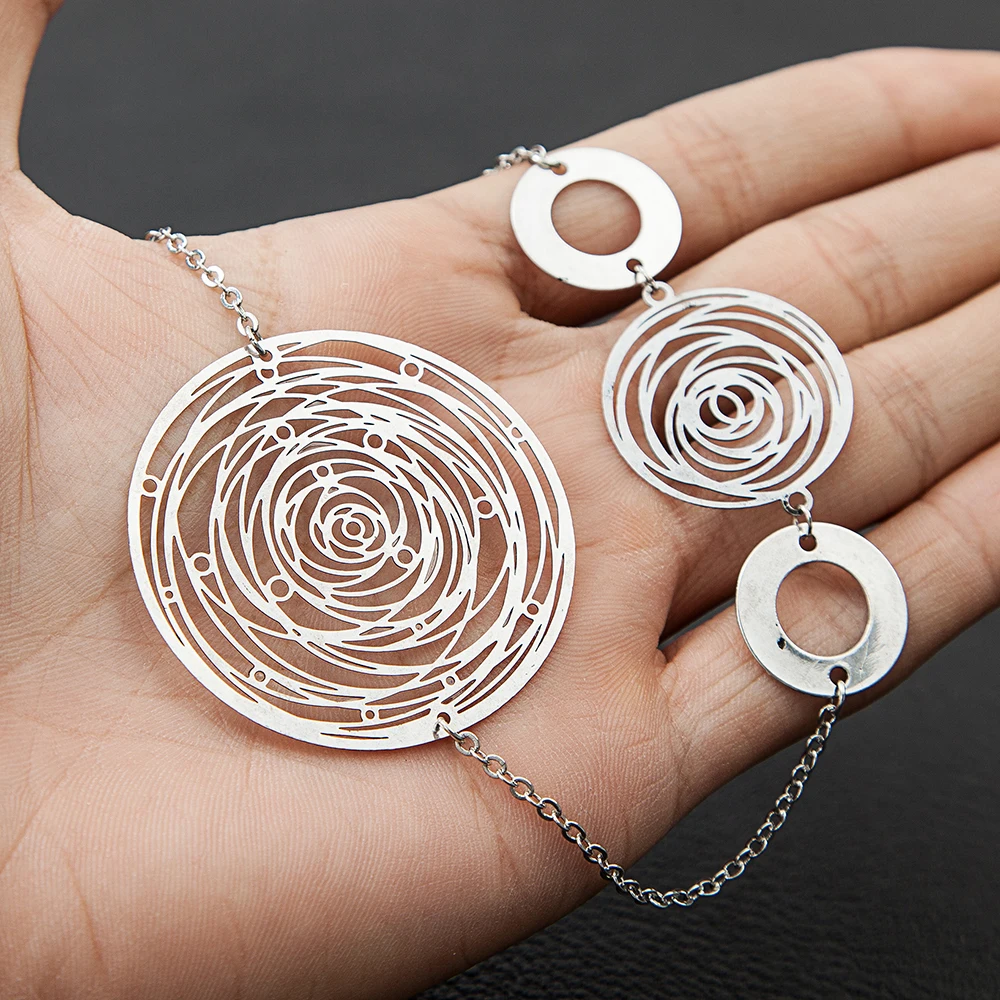 ISHOW Antique Silver Plated Round Copper Sheet Hollow Rose Flower Chain Necklace and Dangle Drop Earrings Jewelry Set for Women | Украшения