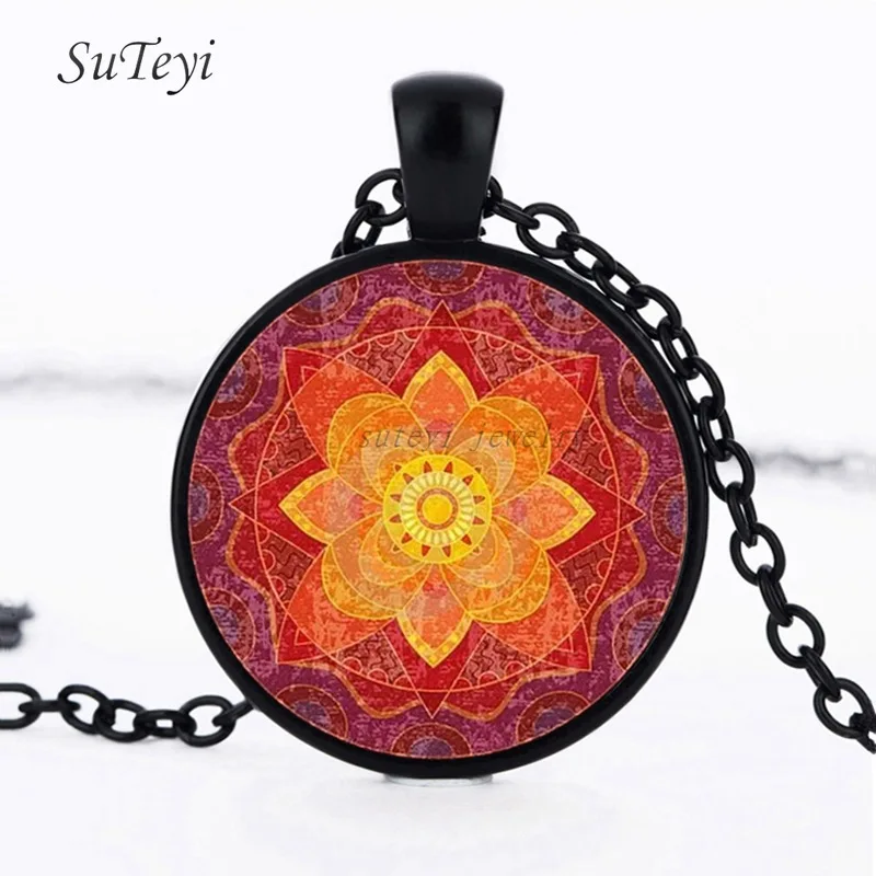 SUTEYI Цветочные фотоподвески хна Йога стеклянное ожерелье драгоценности Женское