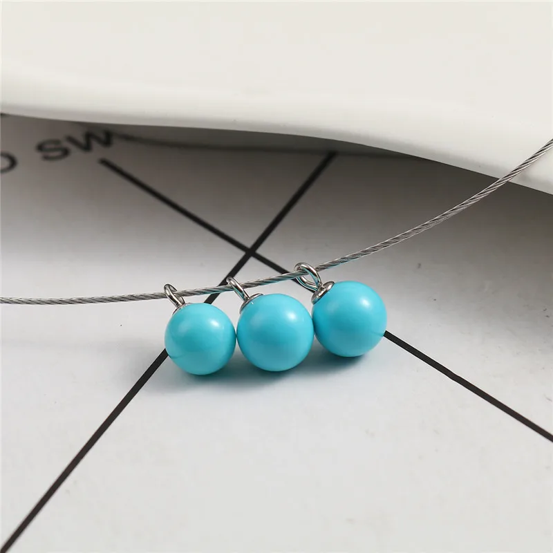 DoreenBeads 304 Stainless Steel Necklace Silver Tone Wine Red Round 40cm(15 6/8") long, 1 Piece - Окраска металла: Green Blue