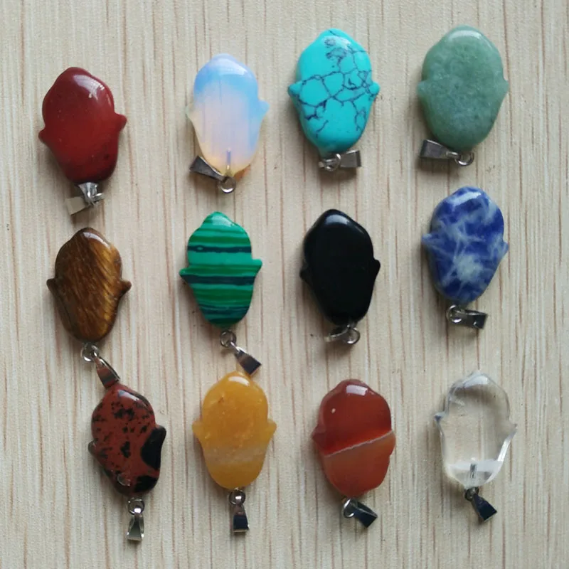 

2017 Fashion good quality Mixed natural Stone palm shape Charm pendants for jewelry making 12pcs/lot Wholesale free shipping