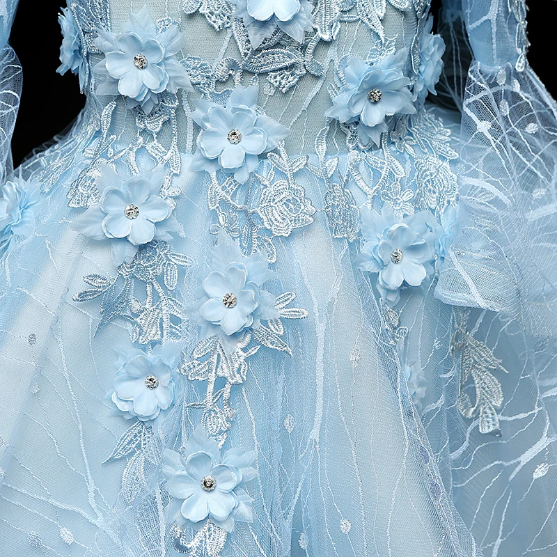 Синие платья для девочек с цветами Свадебное бальное платье пышное принцессы